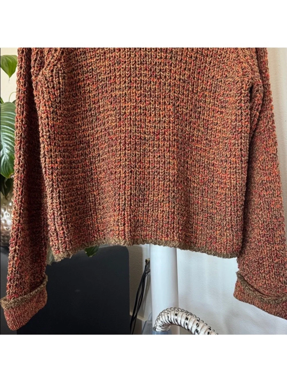 Sigrid Olsen Open Knit Button Front Sweater Cardigan Sz L Brown Orange Collared - Picture 9 of 9